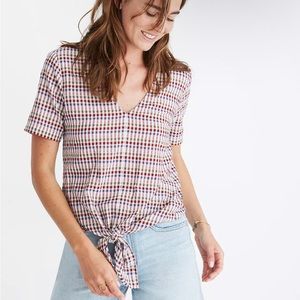Madewell Novel Tie-Front Top in Rainbow Gingham Check